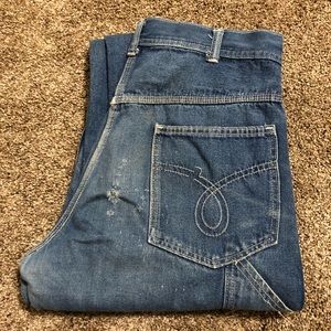 VTG Denim Pants Mens 30x29 Blue Carpenter 1970s Mens Distressed Faded Work